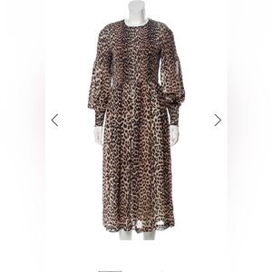 Ganni Animal Print Long Sleeve Dress
